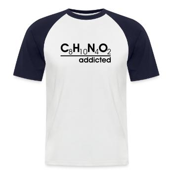 caféine accro - T-shirt baseball manches courtes Homme - blanc/marine - Devant - Nik (191cm)