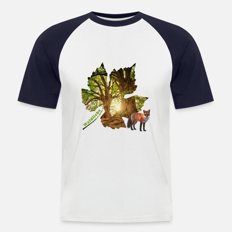 wald 48 mit fuchs - Männer Baseball-T-Shirt - Weiß/Navy