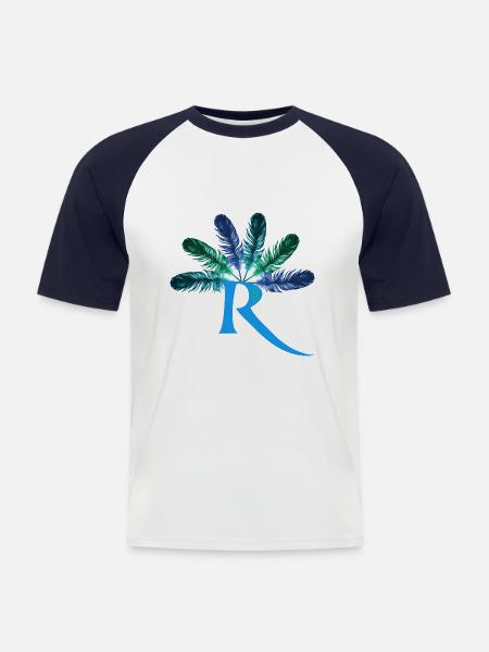 6 federn r - Männer Baseball-T-Shirt - Weiß/Navy