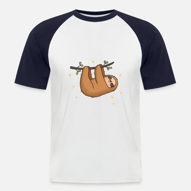 Faultier - Männer Baseball-T-Shirt - Weiß/Navy