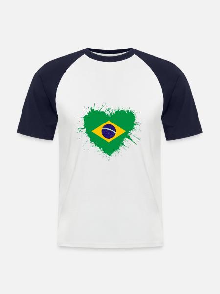 Brasilien Herz Flagge - Männer Baseball-T-Shirt - Weiß/Navy