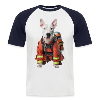 Bullterrier - Männer Baseball-T-Shirt - Weiß/Navy - Vorne - Nik (191cm)