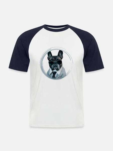 cute mafiastyle bully french bulldog - Men's Baseball T-Shirt - white/navy
