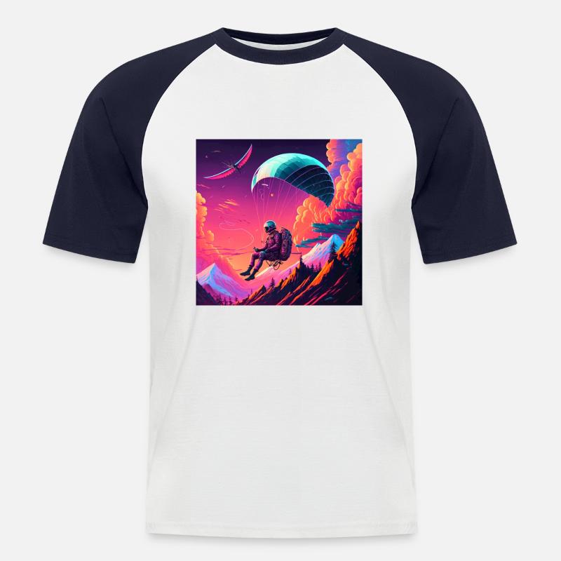 Paraglider im Synthwave Stil - Männer Baseball-T-Shirt - Weiß/Navy