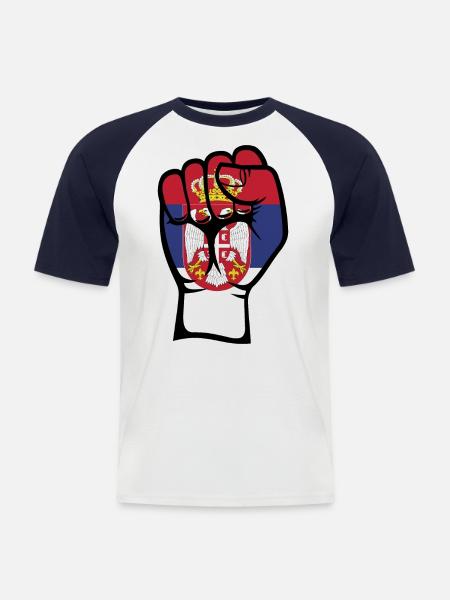 Poing drapeau de la Serbie - T-shirt baseball manches courtes Homme - blanc/marine