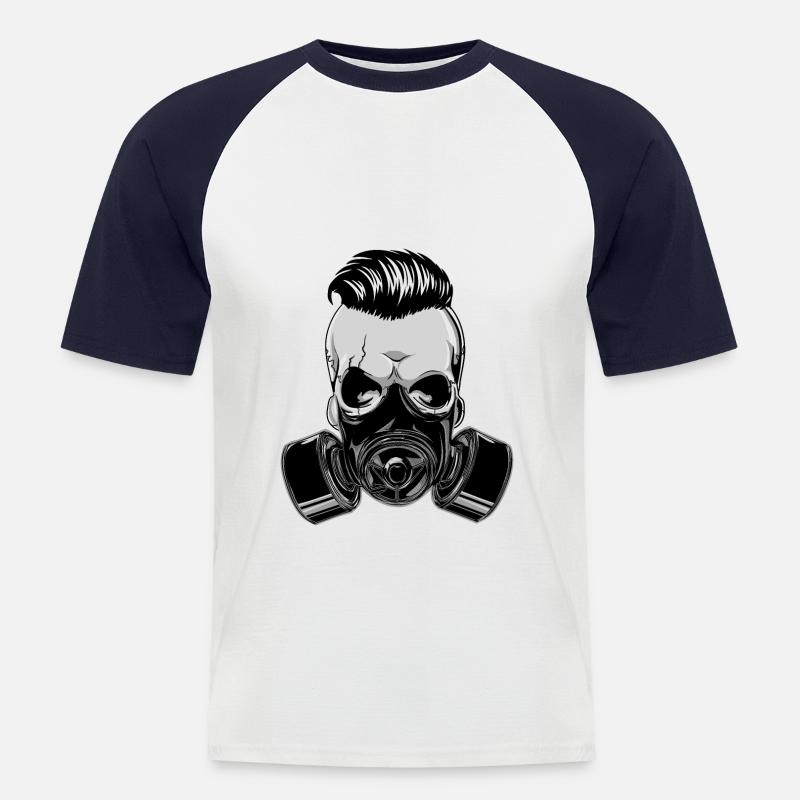 Cranio di teschio hipster con maschera antigas - Maglia da baseball a manica corta da uomo - bianco/navy