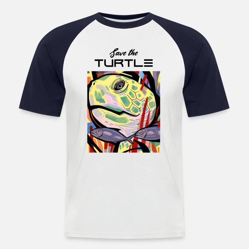 Turtle art work design - Männer Baseball-T-Shirt - Weiß/Navy