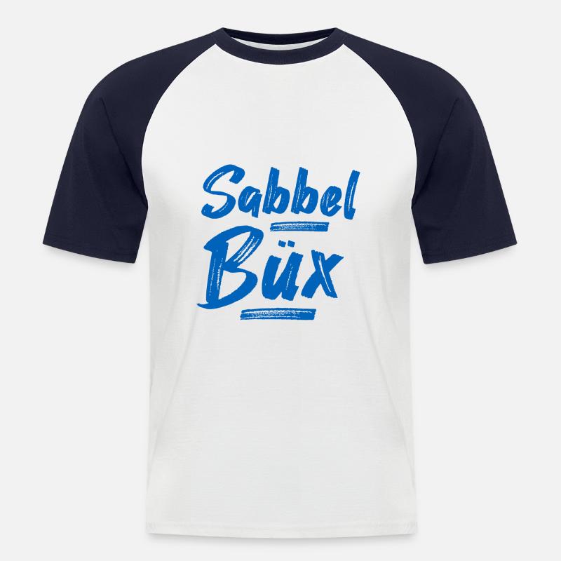 Sabbelbüx Plattdeutsch blau - Männer Baseball-T-Shirt - Weiß/Navy