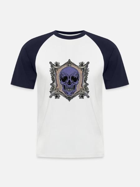Skull with bone frame - Men's Baseball T-Shirt - white/navy