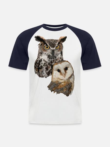Barn Owl and American Owl - Men's Baseball T-Shirt - white/navy