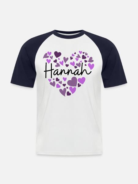 Hannah Name Design with Heart-Shaped purple Hearts - Men's Baseball T-Shirt - white/navy