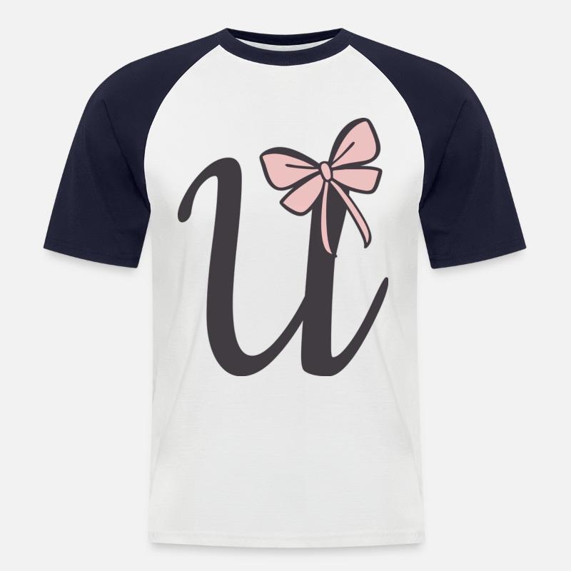 Anfangsbuchstabe U Schleifchen - Männer Baseball-T-Shirt - Weiß/Navy