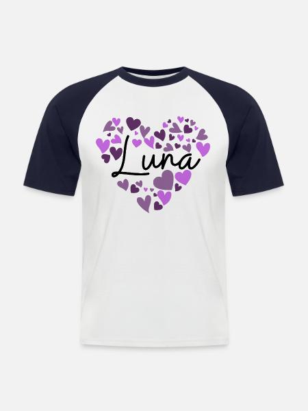 Luna Name Design with Heart-Shaped purple Hearts - Men's Baseball T-Shirt - white/navy