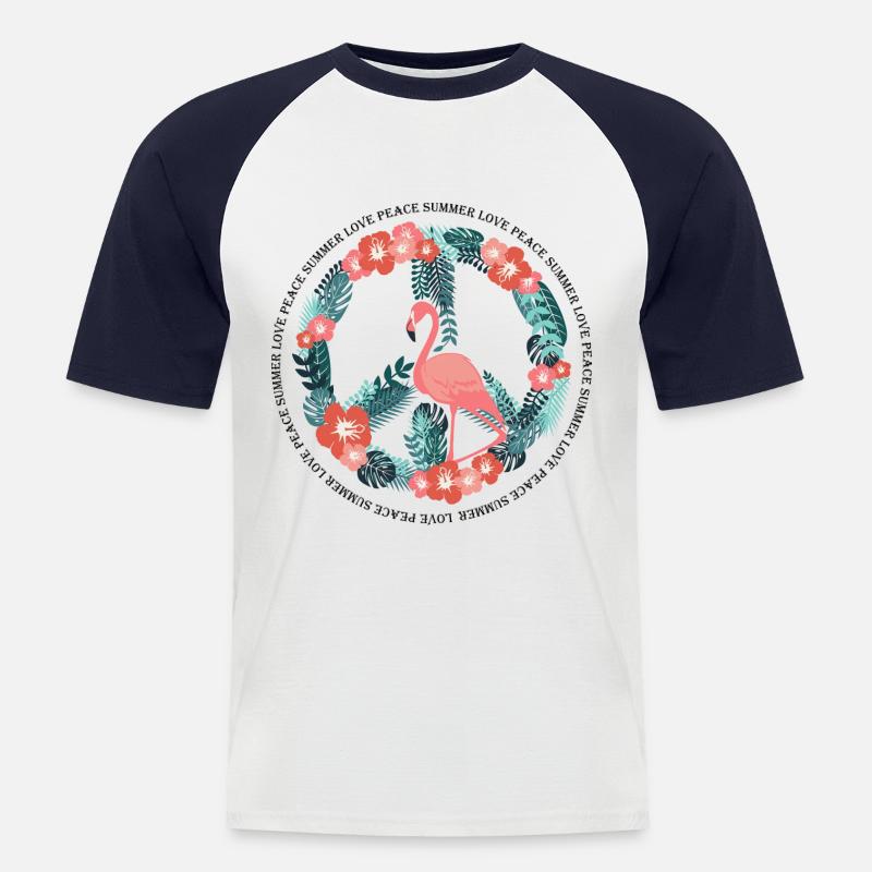 Flamingo Sommer - Männer Baseball-T-Shirt - Weiß/Navy