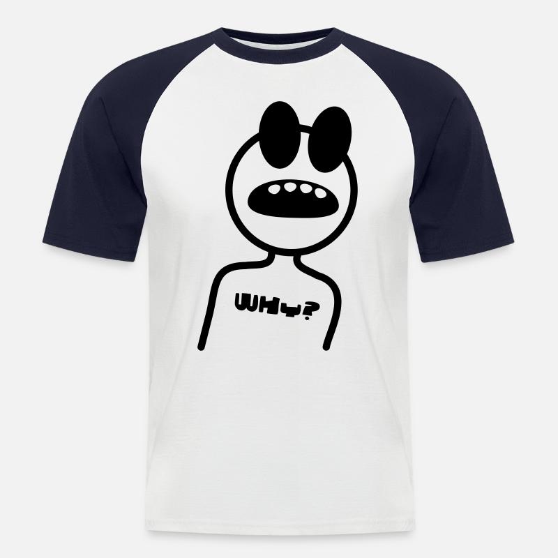 WHY - Strichmännchen - Männer Baseball-T-Shirt - Weiß/Navy
