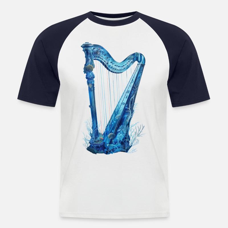 Fisch Harfe - Männer Baseball-T-Shirt - Weiß/Navy