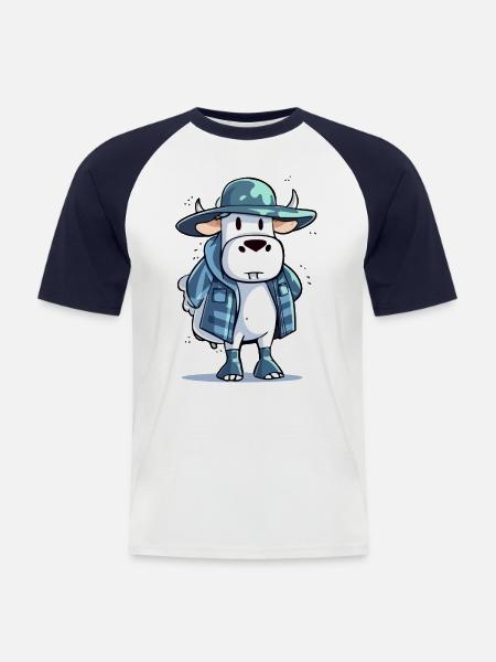 Kiku die Kuh - Männer Baseball-T-Shirt - Weiß/Navy