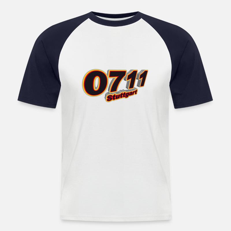 0711 Stuttgart - Männer Baseball-T-Shirt - Weiß/Navy