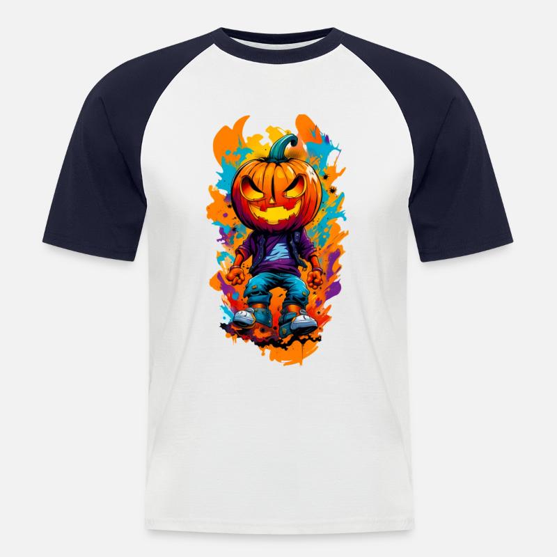 Halloween Jack o Lantern 06 - Männer Baseball-T-Shirt - Weiß/Navy