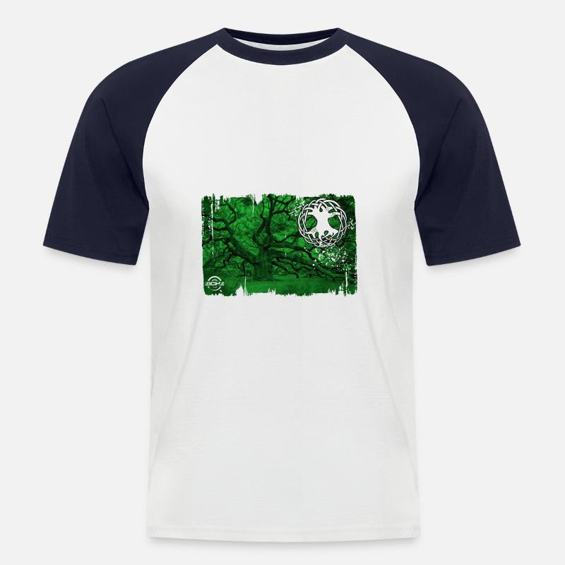 eiche mit lebensbaum grün - Männer Baseball-T-Shirt - Weiß/Navy