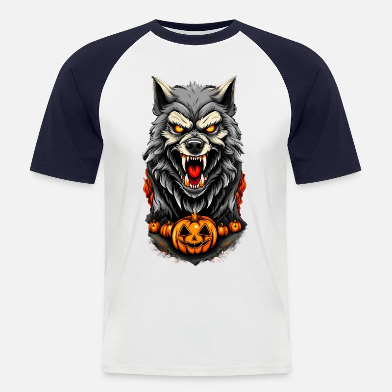 Halloween Wolf - Männer Baseball-T-Shirt - Weiß/Navy