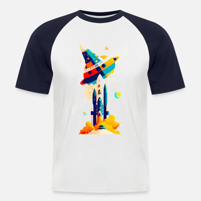 Space View / Rocket 02 - Männer Baseball-T-Shirt - Weiß/Navy