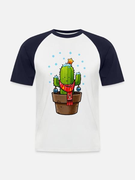 Cactus à Noël - T-shirt baseball manches courtes Homme - blanc/marine