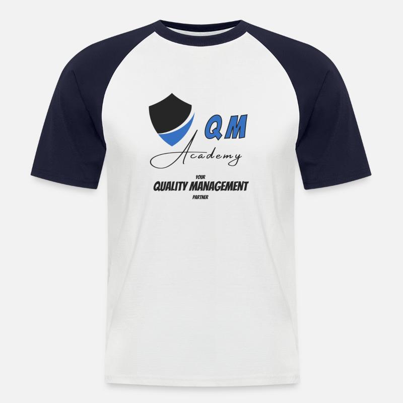 QM Academy Logo - Männer Baseball-T-Shirt - Weiß/Navy