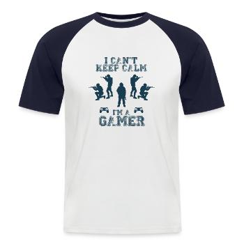 I CAN T KEEP CALM 4000 - Männer Baseball-T-Shirt - Weiß/Navy - Vorne - Nik (191cm)