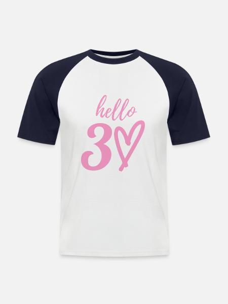 hello 30. 30th birthday - Men's Baseball T-Shirt - white/navy