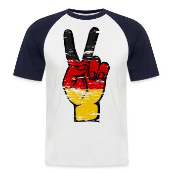 Drapeau allemand Paix Victoire Symbole utilisé - T-shirt baseball manches courtes Homme - blanc/marine - Devant - Nik (191cm)