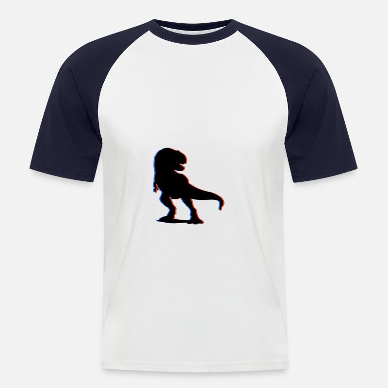 Dino in 3D - Männer Baseball-T-Shirt - Weiß/Navy