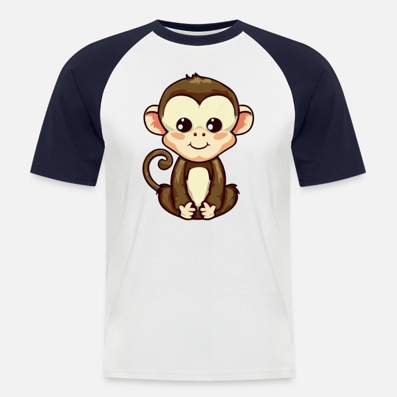 Monkey sitting, meditating and relaxing - Men's Baseball T-Shirt - white/navy
