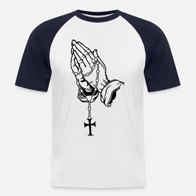 Praying Hands with Rosenkranz Basic - Men's Baseball T-Shirt - white/navy