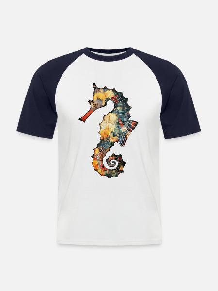 Seepferdchen - Männer Baseball-T-Shirt - Weiß/Navy