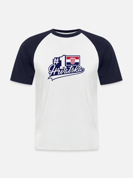 N° 1 Hrvatska (lettrage) - T-shirt baseball manches courtes Homme - blanc/marine