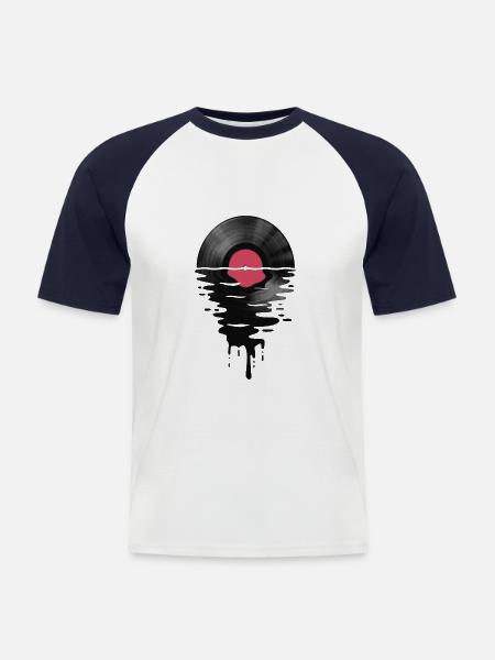 VinylLPRekord Sunset - Männer Baseball-T-Shirt - Weiß/Navy