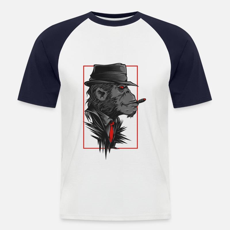 Affe Mit Hut Und Kravatte - Männer Baseball-T-Shirt - Weiß/Navy