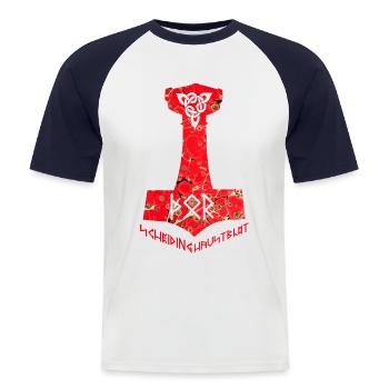 Mabon Scheiding Haustblot E 245 - Mannen baseballshirt korte mouw - wit/navy - Voor - Nik (191cm)