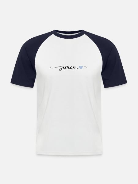 Simon Navn Kalligrafi Skrifttype - Kortærmet herre-baseballshirt - hvid/marineblå