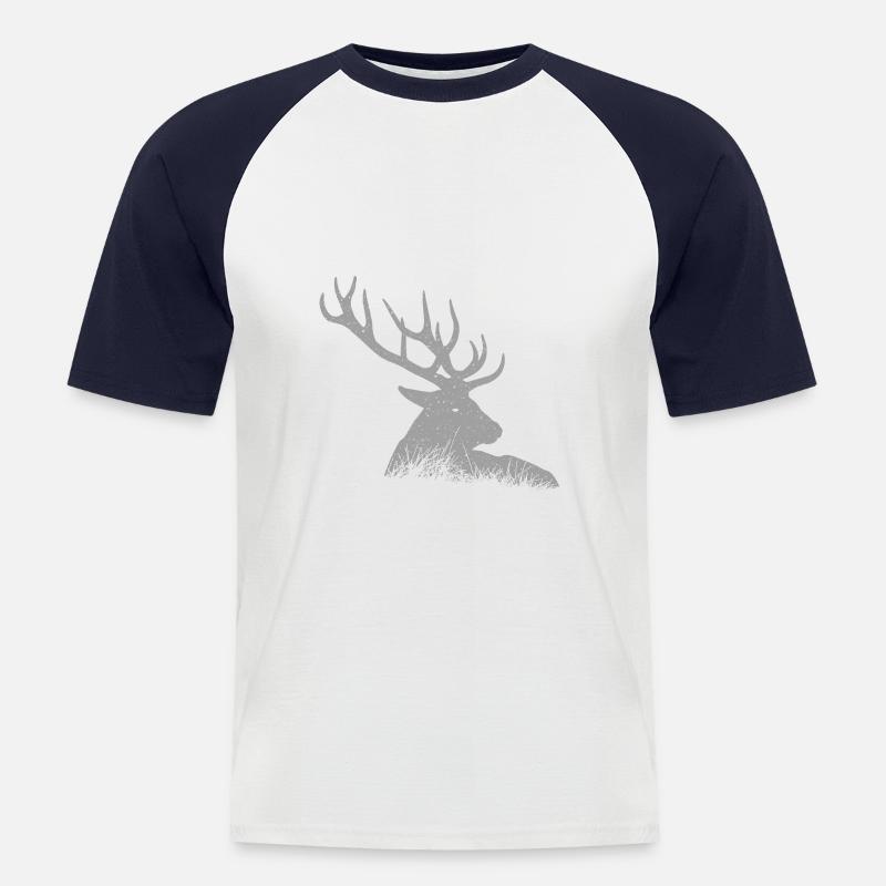 Hirsch - Männer Baseball-T-Shirt - Weiß/Navy
