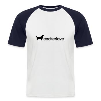 amour cocker - T-shirt baseball manches courtes Homme - blanc/marine - Devant - Nik (191cm)