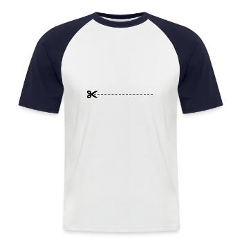 Schere an gestrichelter Linie - Männer Baseball-T-Shirt - Weiß/Navy - Vorne - Nik (191cm)