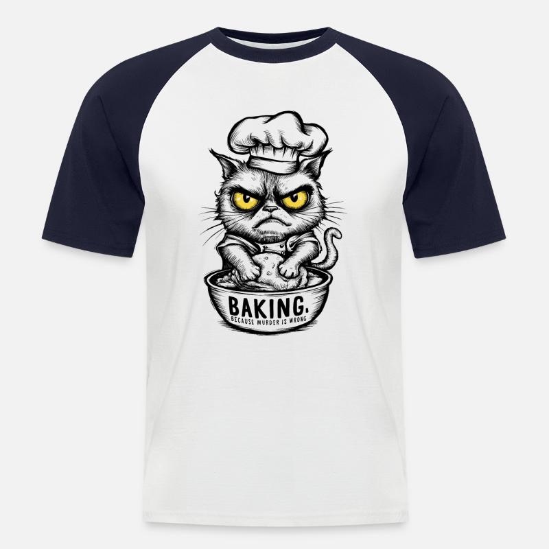Cuisiner parce que le meurtre est mal Chat sarcastique - T-shirt baseball manches courtes Homme - blanc/marine