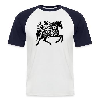 Fleurs De Silhouette De Cheval - T-shirt baseball manches courtes Homme - blanc/marine - Devant - Nik (191cm)
