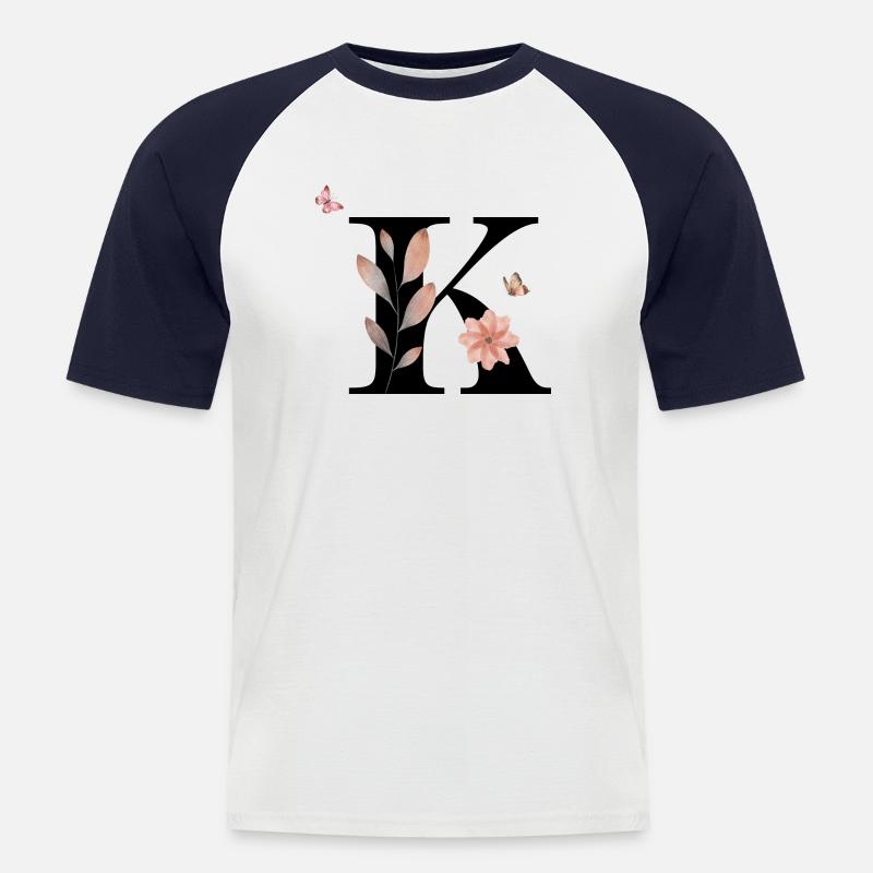 Buchstabe k Wildblumen Aquarelle - Männer Baseball-T-Shirt - Weiß/Navy