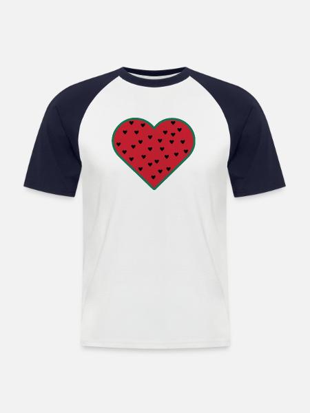 pastèque coeur - T-shirt baseball manches courtes Homme - blanc/marine