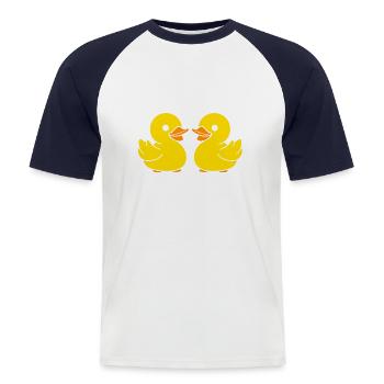 humour canard - T-shirt baseball manches courtes Homme - blanc/marine - Devant - Nik (191cm)