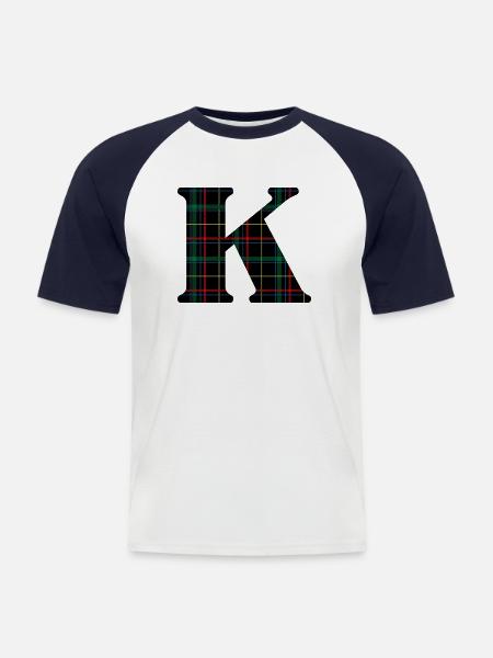 Monogram k scottish tartan - Men's Baseball T-Shirt - white/navy