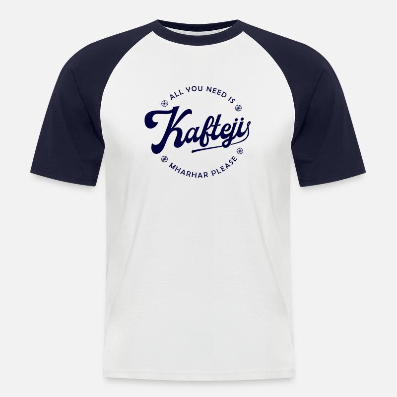 KEFTEJI - Männer Baseball-T-Shirt - Weiß/Navy